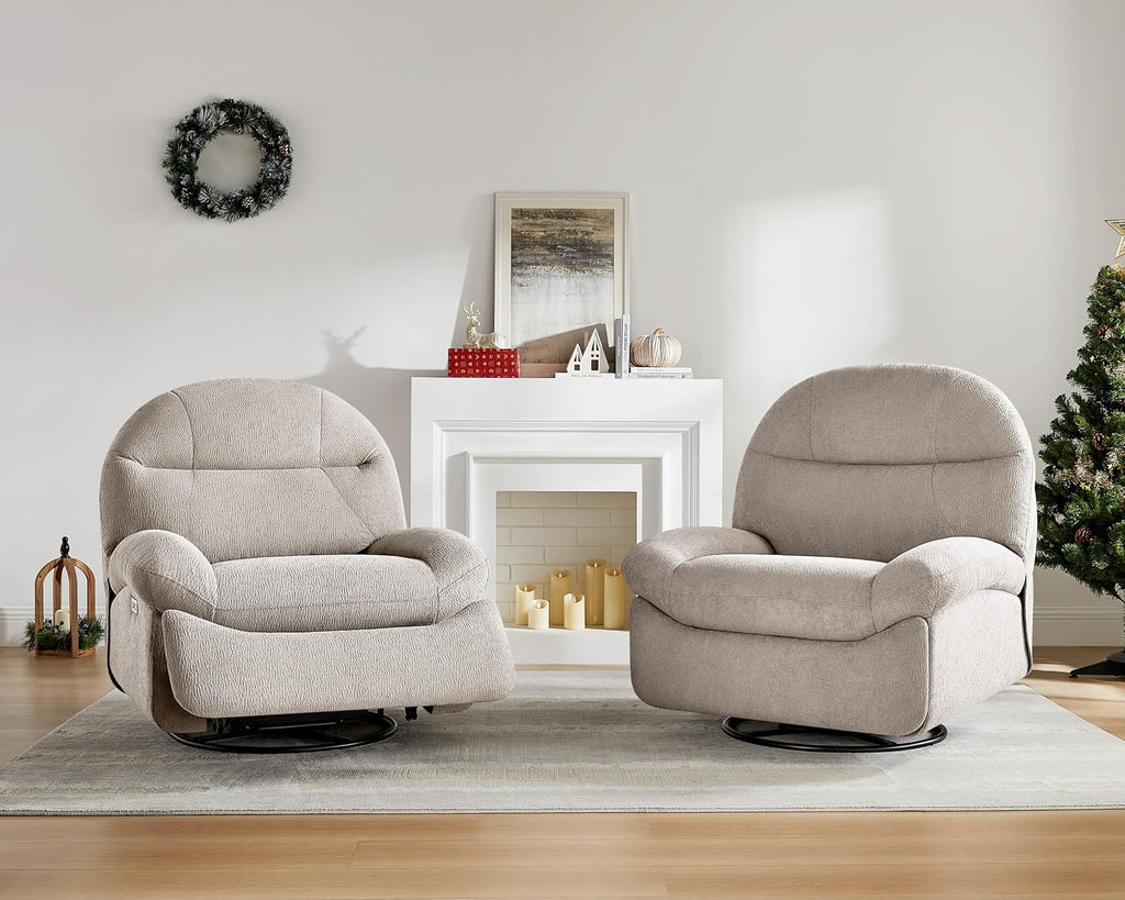 VANOMi Power Recliner Chair with Charging, 270° Swivel Glider Rocker, Electric Nursery Recliner for Living Room, Bedroom, and Office, Camel, Set of 2