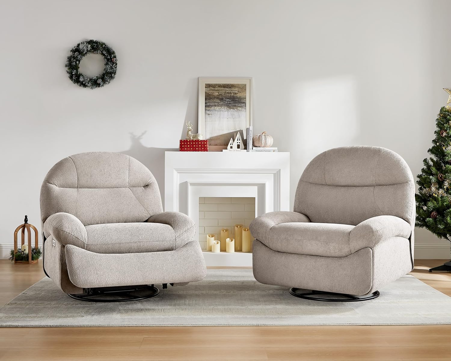 VANOMi Power Recliner Chair with Charging, 270° Swivel Glider Rocker, Electric Nursery Recliner for Living Room, Bedroom, and Office, Camel, Set of 2