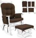 BUYUE Glider Rocker Replacement Cushion 5 PCS with Ties, Linen High-Density Foam Non-Slip & Washable Rocking Chair Pads for Sitting, Chocolate