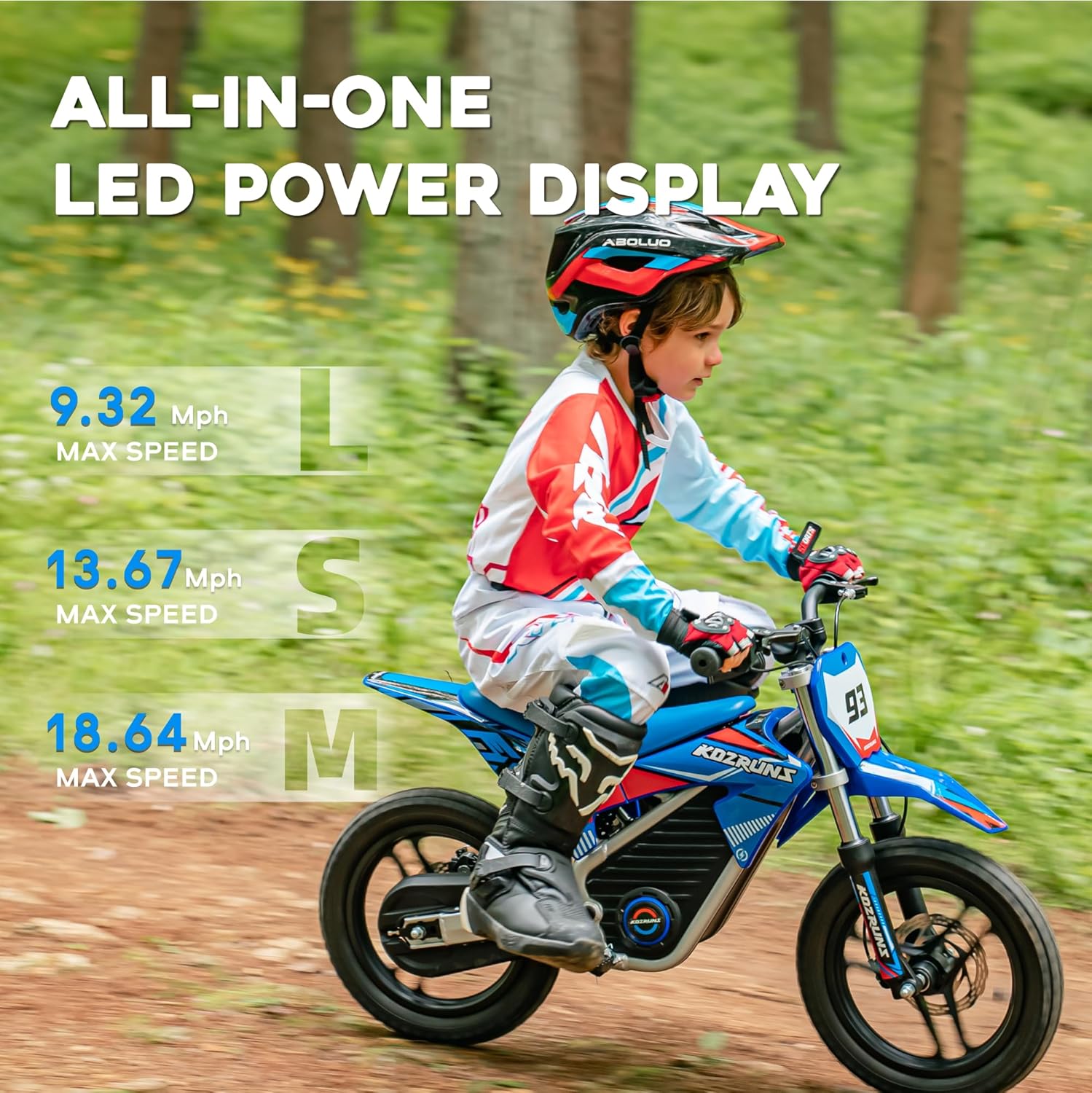 AIII 36V Electric Dirt Bike for Kids 5-10, High Performance 350W Racing Grade Motorcycle, Up to 18.6MPH, 3 Speed Settings, 14-Inch Off-Road Tires, Dual Disc Brakes & Advanced Shock Absorption, Blue