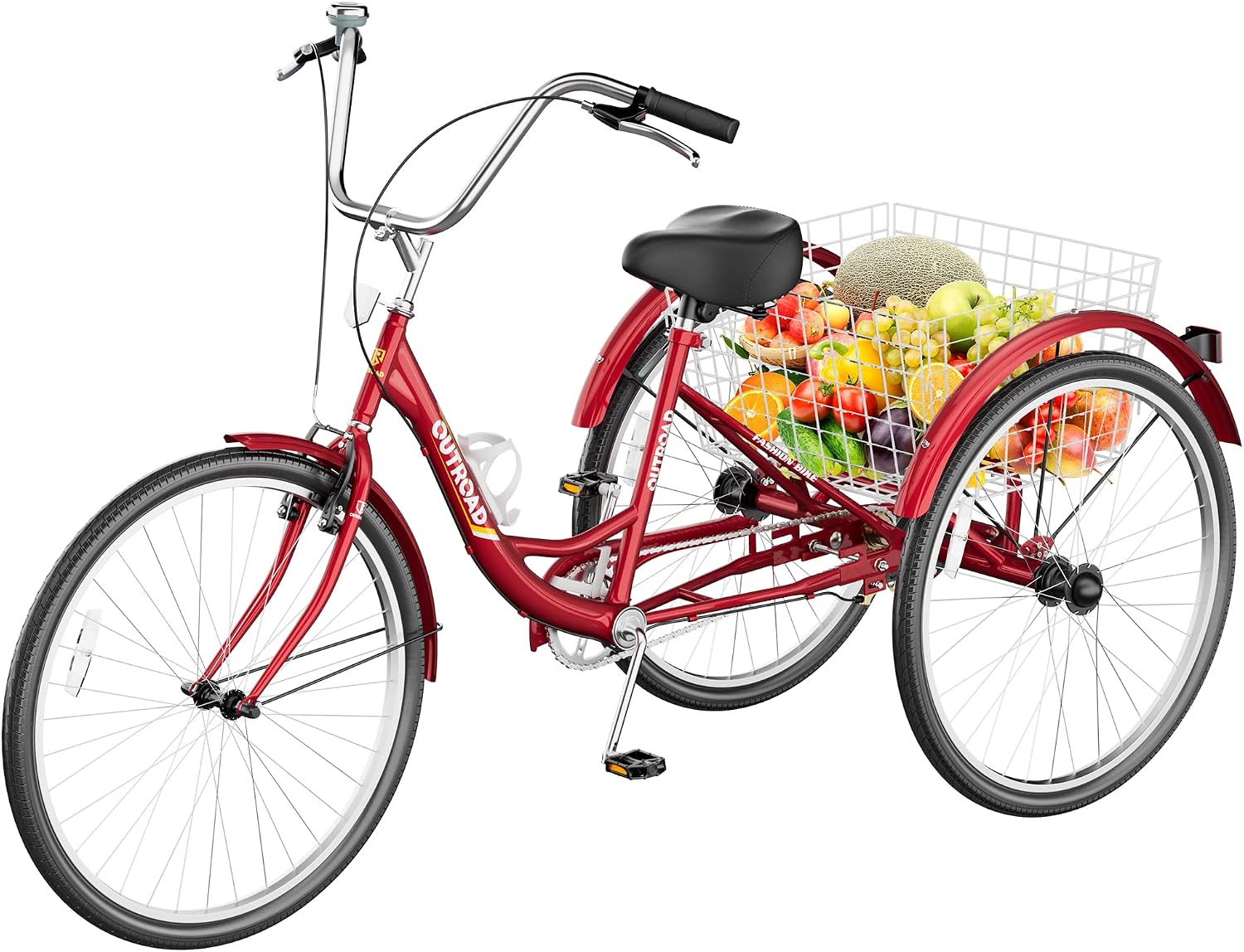 Max4out Adult Tricycle with Large Basket 24/26 Inch, Stable 3 Wheel Cruise Bicycle for Shopping, Beach and City Trike Perfect for Men, Women, Seniors（Blue/Purple/Red）
