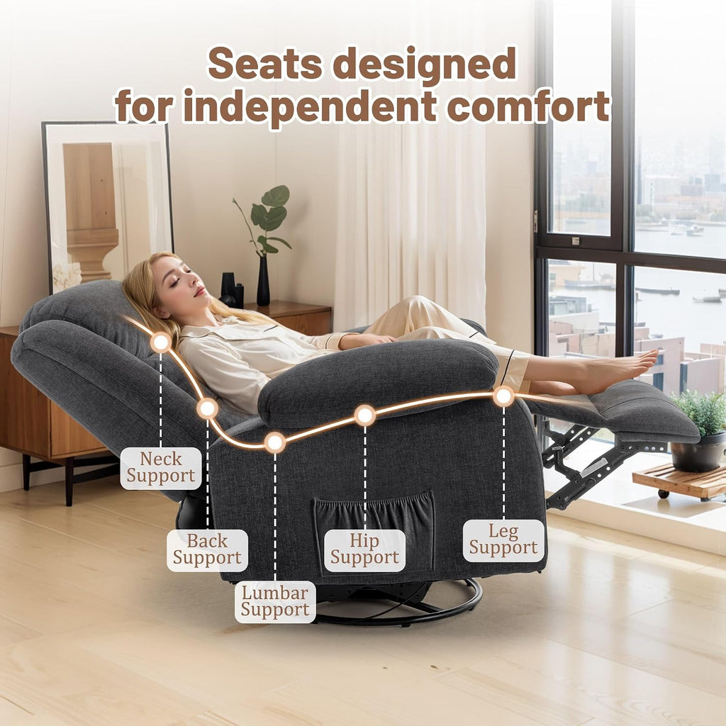 Korser Rocker Recliner Chairs for Adults, Oversized Recliner with Massage and Heating Function, 360° Swivel Nursery Rocking Chairs, Extra Wide Recliner Chair for Bedroom and Living Room