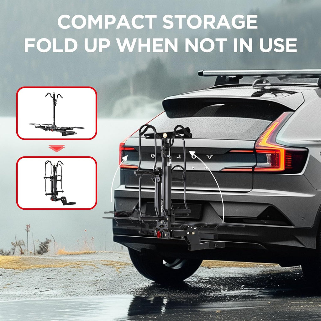 Young Bike Rack for Car, 200 lbs Capacity Hitch Mount 2-Bike Rack with Lock, Heavy Duty Carrier for Fat Tire Bikes Fits SUV Truck RV Van Trailer