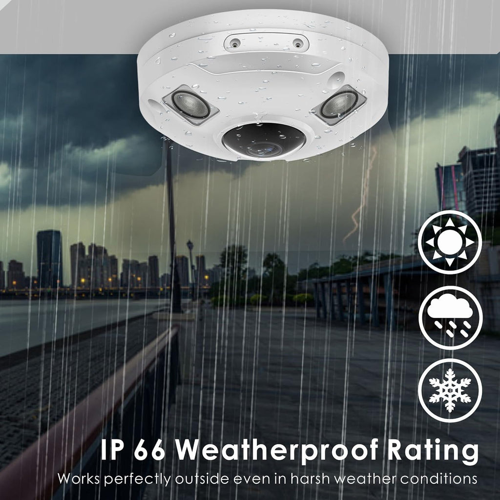 4K POE IP Fisheye Camera, 1.7mm Lens, 49ft Infrared, WDR, Metal housing, IP66 Water-Proof Indoor&Outdoor Panoramic Security Camera(Compatible with Hikvision/Dahua NVRs)
