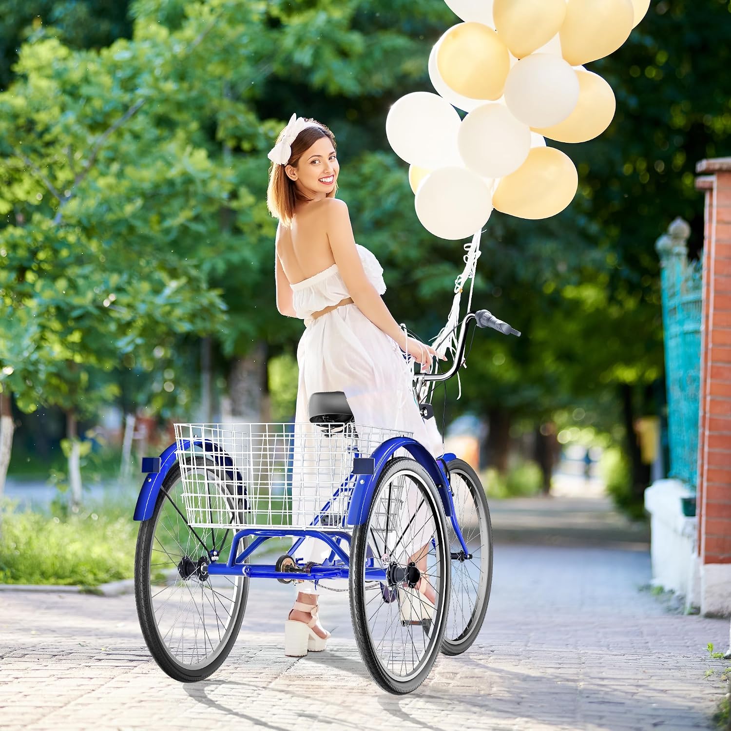 Single Speed Adult Tricycle, 3 Wheel Bikes with Large Basket, Cruiser Bike for Women/Men/Seniors, Adult Trike for Outdoor/Shopping/Recreation/Picnic(26Inch Blue)
