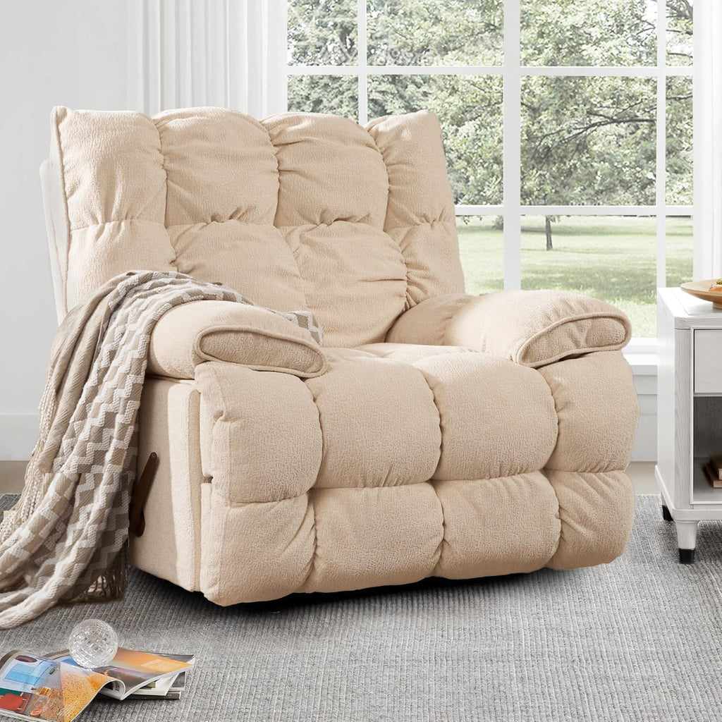 SITJOY Oversized Power Swivel Rocker Recliner Chair, Overstuffed Extra Wide Rocking Chair for Big and Tall, Glider Recliner Nursery Chair, Soft Breathable Fabric in Beige, Manual