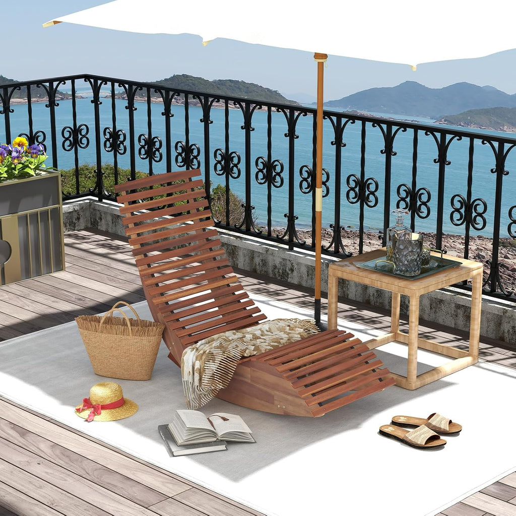 Giantex Outdoor Chaise Lounge Chair, Acacia Wood Patio Lounger with Slatted Design, Rocking Chair, Outdoor Rocker for Sunbathing, Poolside, Beach Lounge Chairs (1, Natural)