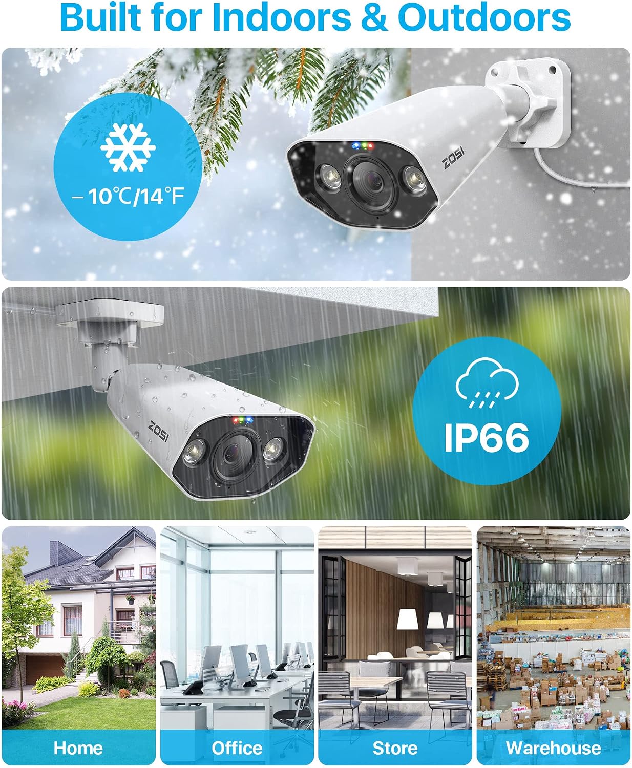 ZOSI 8-Channel 4K PoE Surveillance Camera System with 4 x 8MP Outdoor Security Bullet Cameras, Night Vision, Motion Detection, Remote Access, IP66 Waterproof, HDD Not Included