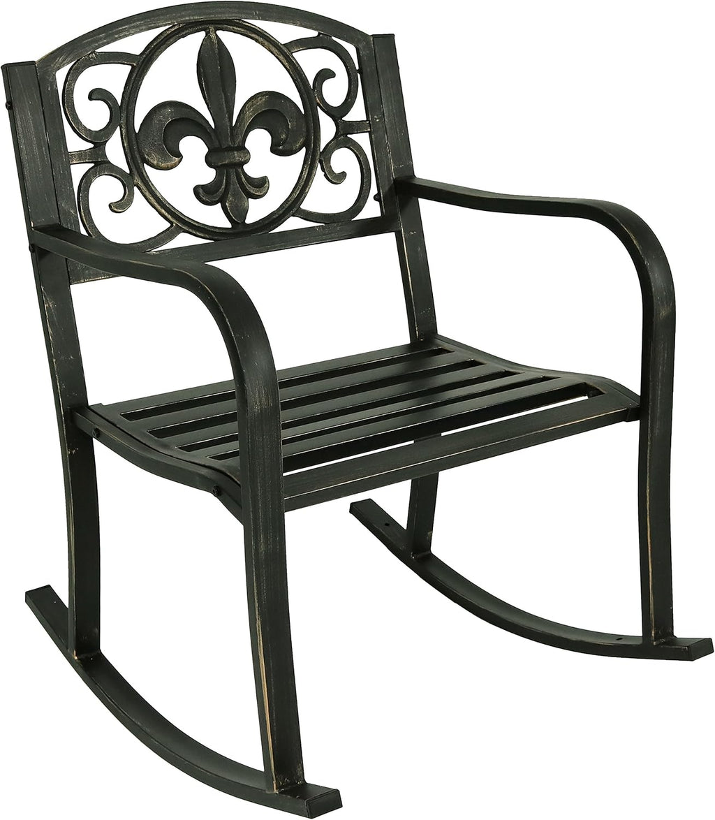 Sunnydaze Outdoor Rocking Chair for Lounging – Durable Metal Patio Chair with Cast Iron & Steel Frame – Ideal for Backyard, Lawn, or Garden – 275lb Capacity