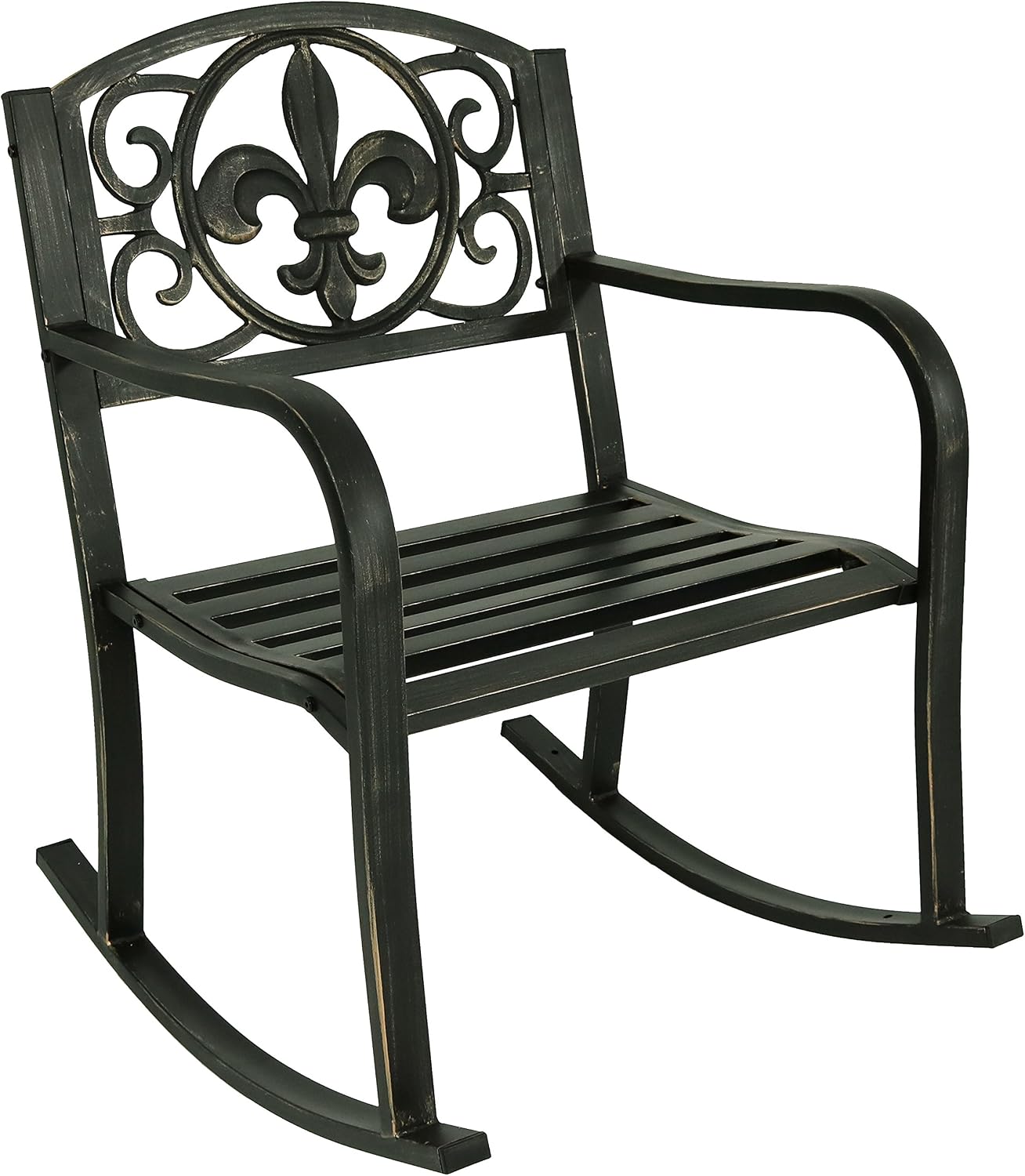 Sunnydaze Outdoor Rocking Chair for Lounging – Durable Metal Patio Chair with Cast Iron & Steel Frame – Ideal for Backyard, Lawn, or Garden – 275lb Capacity