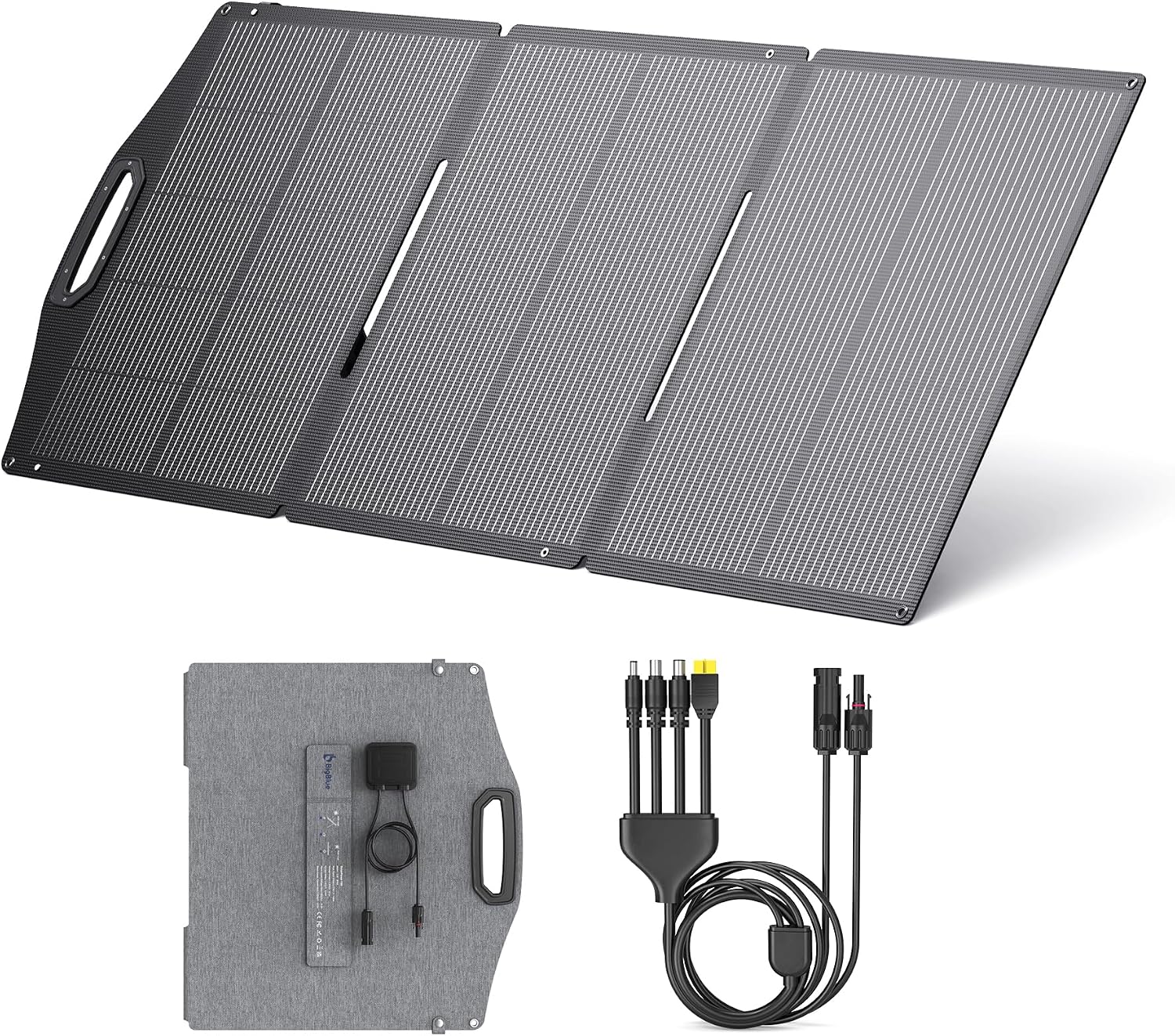 BigBlue 150W Portable Solar Panels with Kickstands, IP68 Waterproof Solar Charger with MC-4/XT60 for Power Station, 25% Conversion Efficiency, Camping Essentials, Foldable Solar Panel for RV Life
