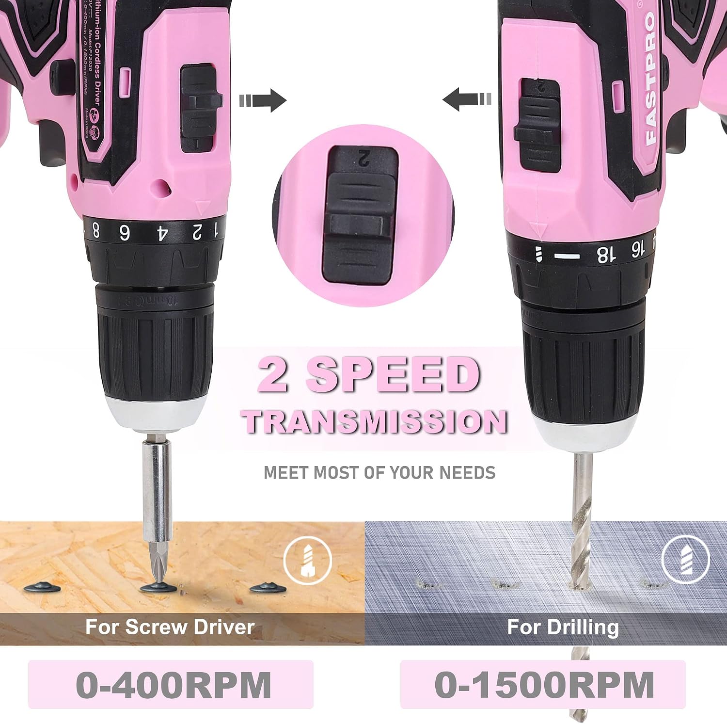 FASTPRO 232-Piece Pink Tool Set with Drill, 20V Cordless Drill Driver and Home Tool Set, Pink Drill Set for Women, Lady's Repairing Kit with 12-Inch Storage Bag, Pink