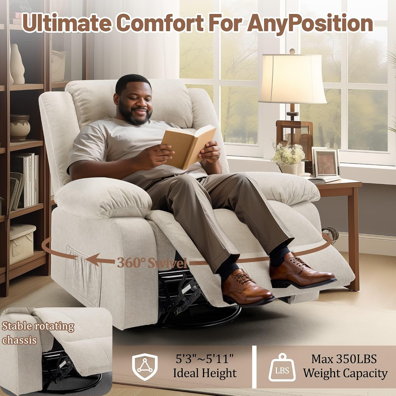 Korser Rocker Recliner Chairs for Adults, Oversized Recliner with Massage and Heating Function, 360° Swivel Nursery Rocking Chairs, Extra Wide Recliner Chair for Bedroom and Living Room