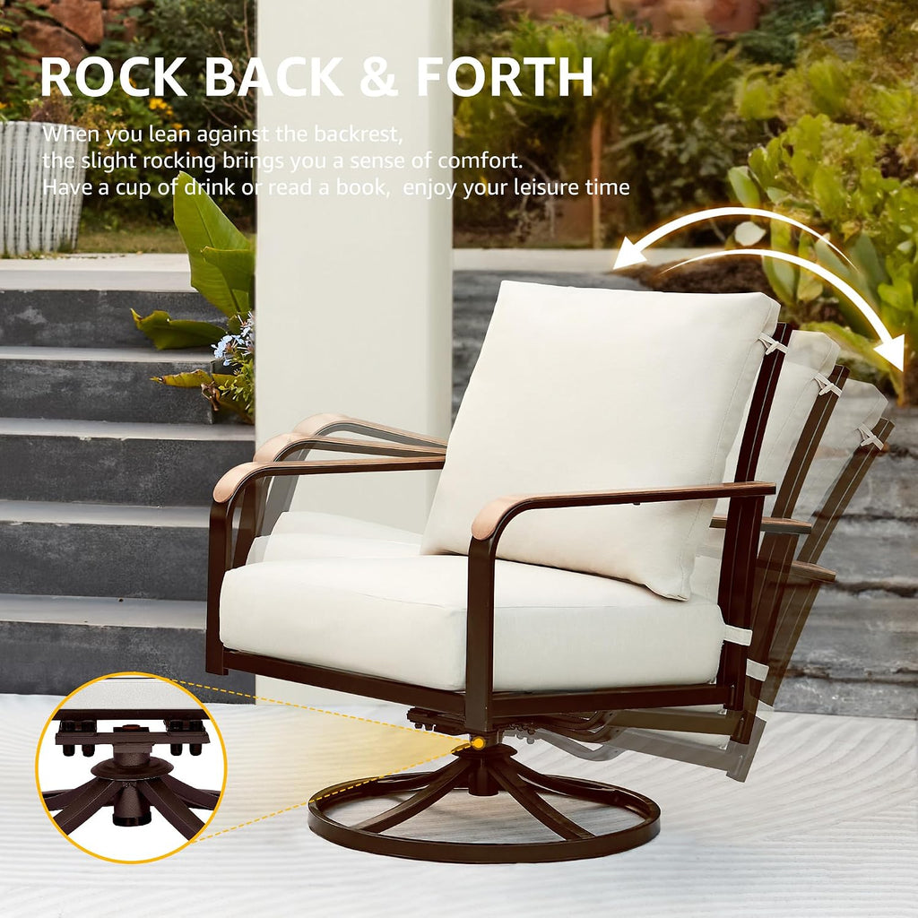 NATURAL EXPRESSIONS Outdoor Bistro Set,3 Piece Swivel Glider Rocking Chairs Patio Conversation Furniture Set with 2 Rockers,Metal Table,6' Thick Cushions for Backyard, Porch,Balcony,350lbs (Off-white)