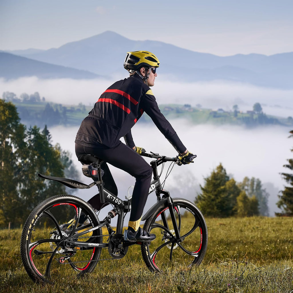 Outroad 26 Inch Mountain Bike, 21-Speed/High-Carbon Steel/Aviation Grade Frame, Dual Disc Brake, Adjustable Ergonomic Seat Bicycle for Men Women Adult, Quick Assembly in 20 Minutes Black