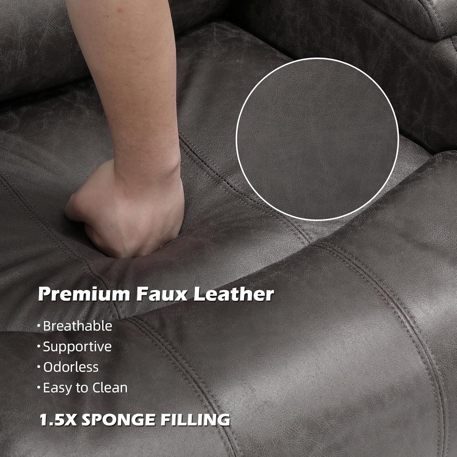 Bonzy Home Power Recliner Chair, Soft Faux Leather Recliner Chair with Thickened Padding and USB&Type-C Charging Ports, Classic Heavy Duty Single Reclining Sofa for Living Room, Dark Gray