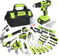 FASTPRO 232-Piece Home Tool Set with Drill, 20V Cordless Drill Driver, Household Repairing Tool Kit with Drill, 12-Inch Wide Mouth Storage Tool Bag Included, Green