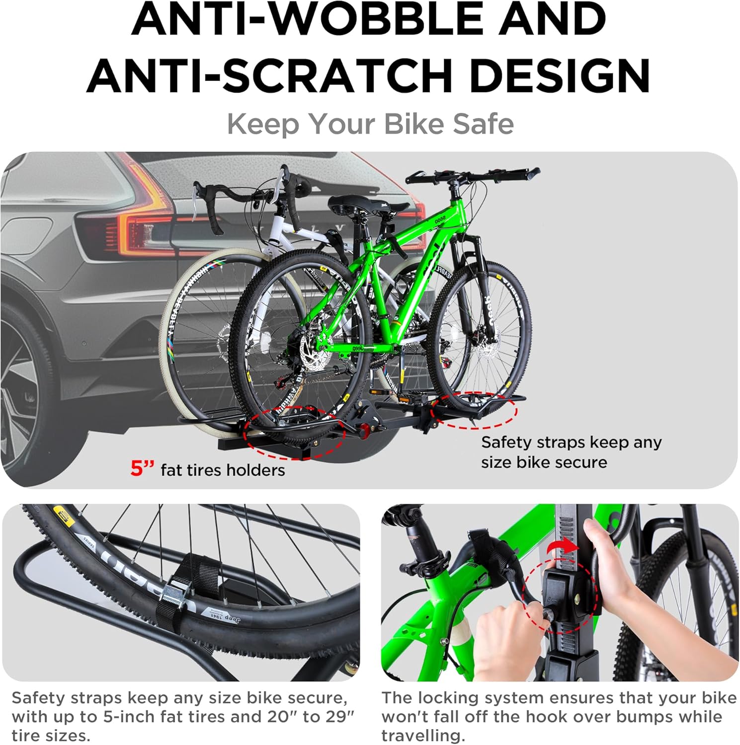 Young Bike Rack for Car, 200 lbs Capacity Hitch Mount 2-Bike Rack with Lock, Heavy Duty Carrier for Fat Tire Bikes Fits SUV Truck RV Van Trailer