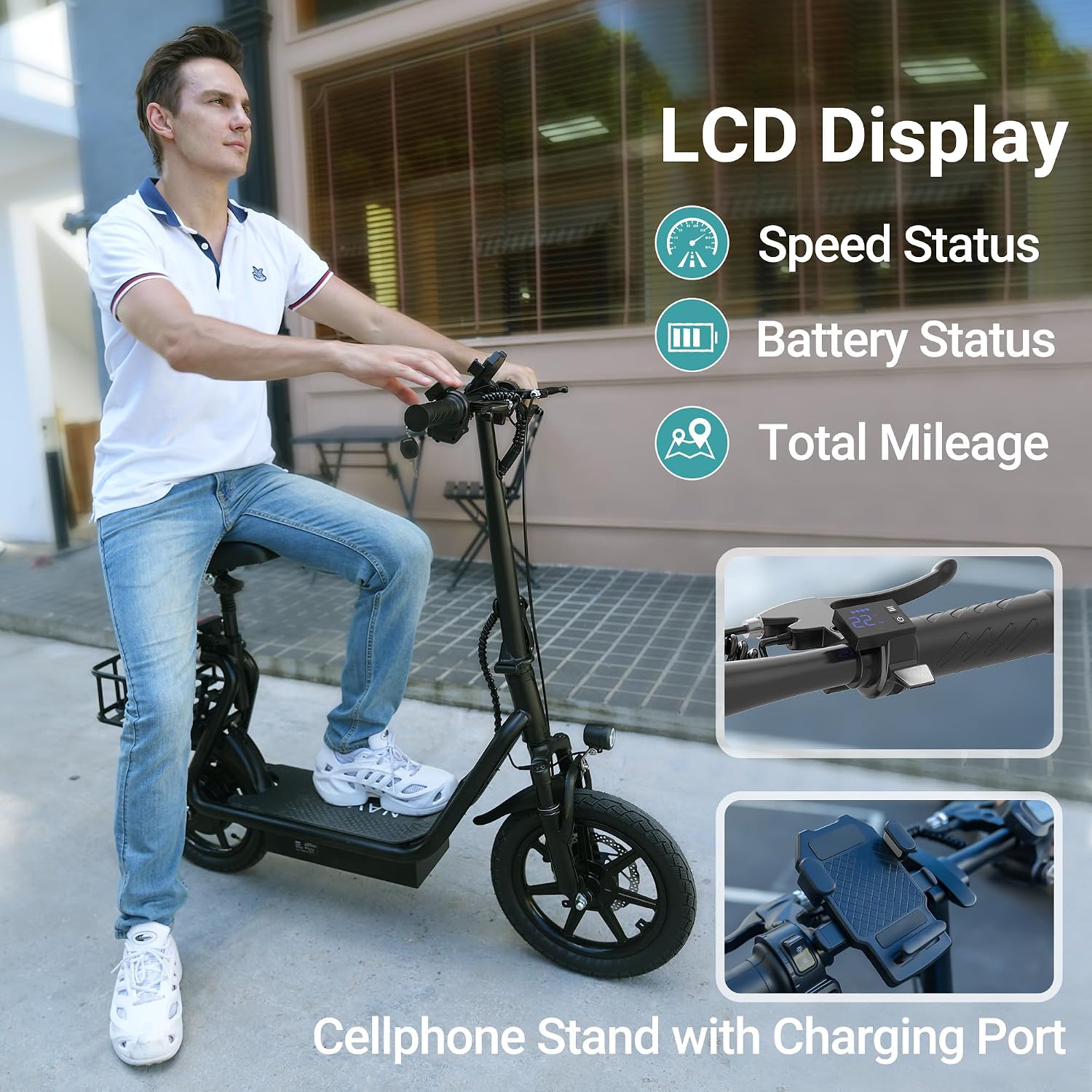 NAVIC Electric Scooter with Dual Suspension, 8.5'/10' Tires, 350W/500W Motor, 19/22 Mph, Max 22/25/27/49Miles Range, Foldable E Scooter for Adults with Braking, App Control