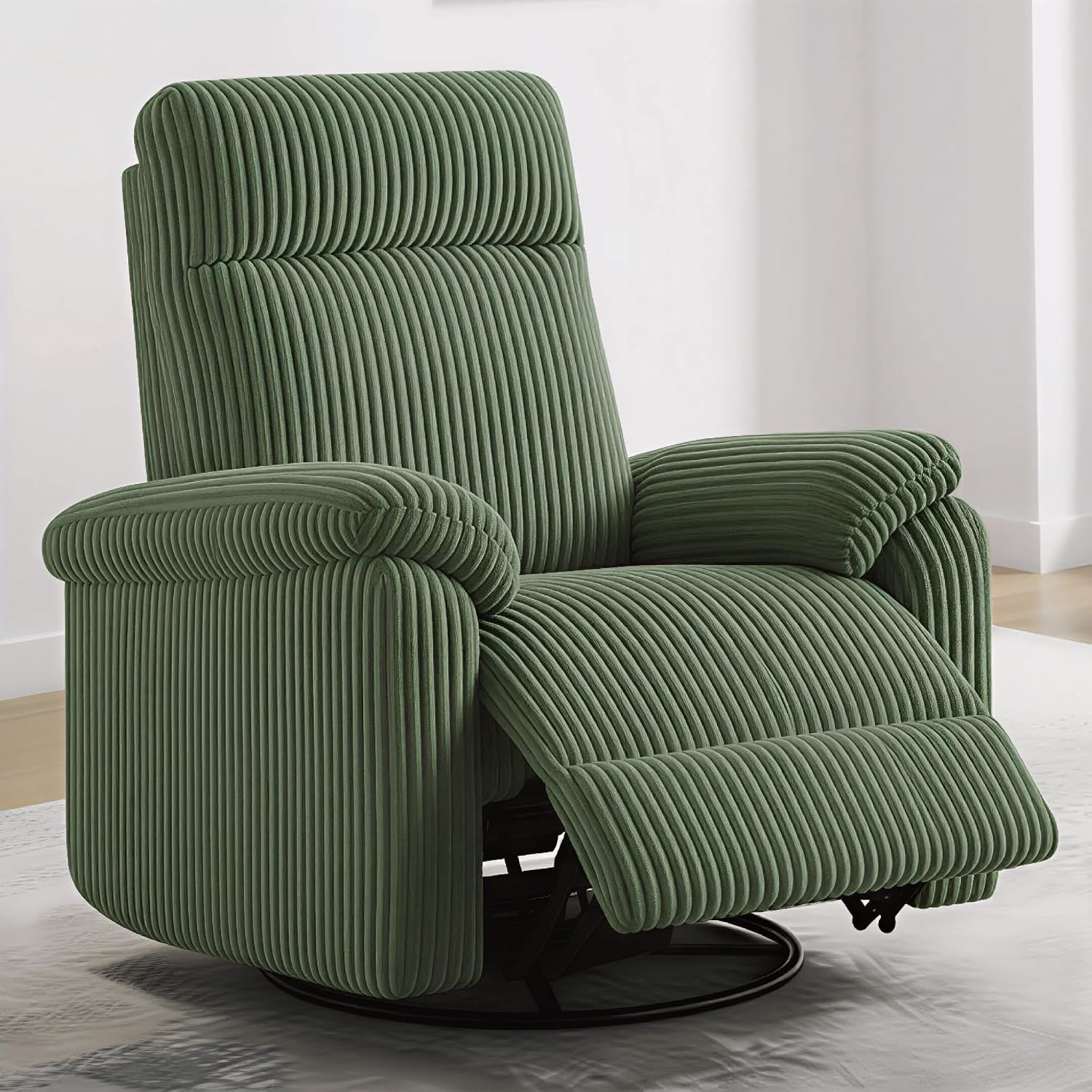 KISLOT Swivel Rocker Recliner for Adults, Corduroy 360 Degree Swivel Glider Recliner Manual 3-Position Adjustable Easy Assembly for Small Space Living Room Nursery Bedroom