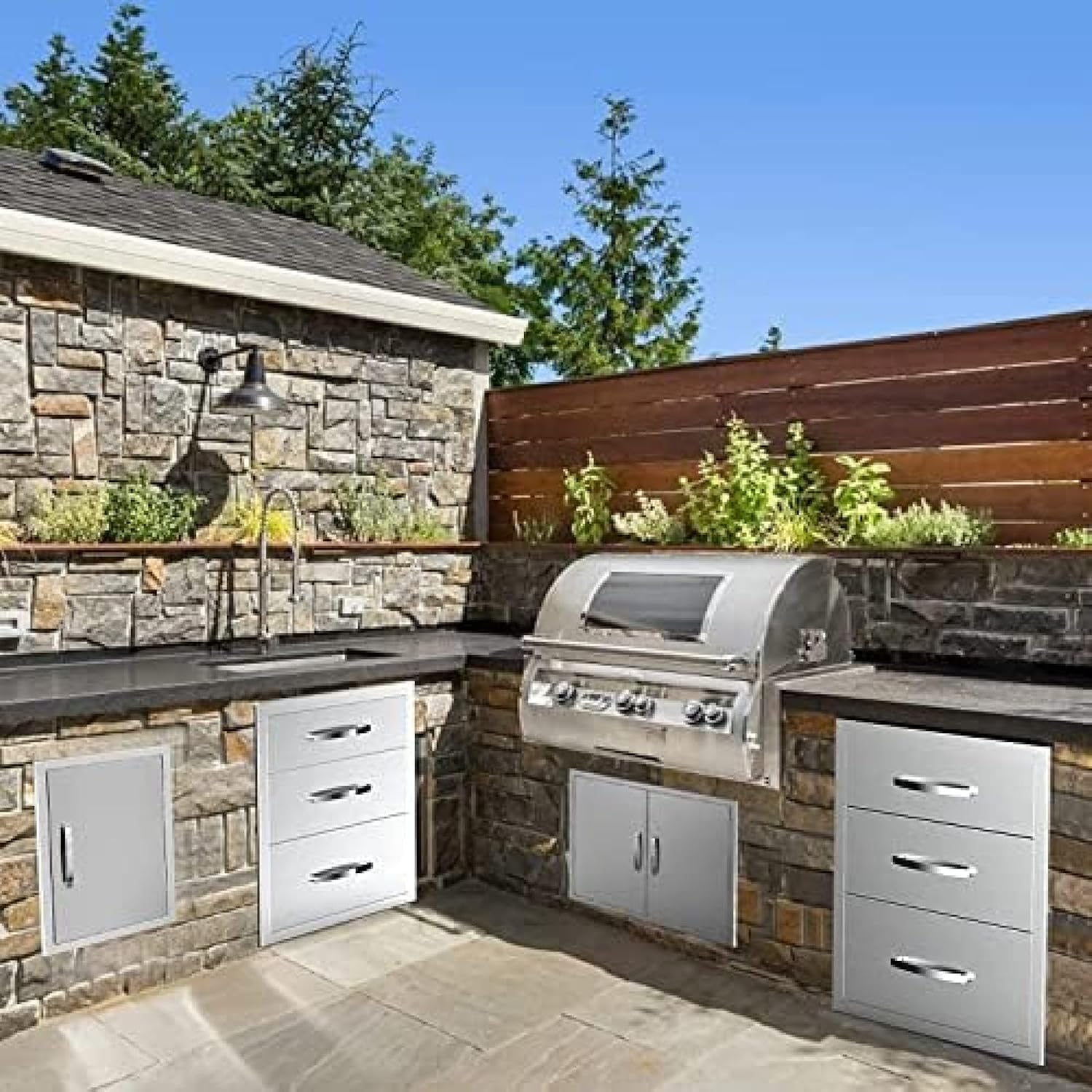 Stainless Steel Double Drawers for Outdoor Kitchen Grilling Station - Horizontal, 14Wx23Dx21H