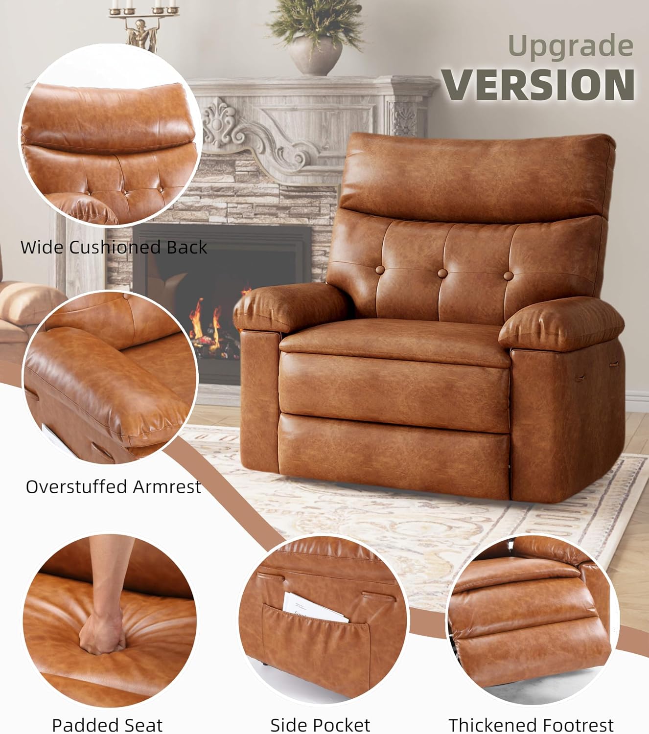 GarveeHome Power Rocker Swivel Recliner Chair - Heat and Massage, PU Leather Electric Glider Rocking Chair with USB Port, Glider Recliner Nursery Chair for Living Room, Bedroom, Nursery