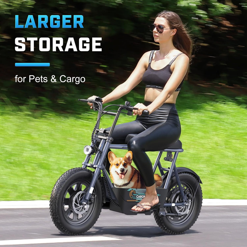 Caroma Peak 1200W Electric Scooter with Seat, 16' Fat Tire Electric Dirt Bike, Max 30Miles Ranges, Top Speed 20Mph, Electric Motorcycle Mini Bike with Basket for Pets & Cargo, UL 2272 Certified