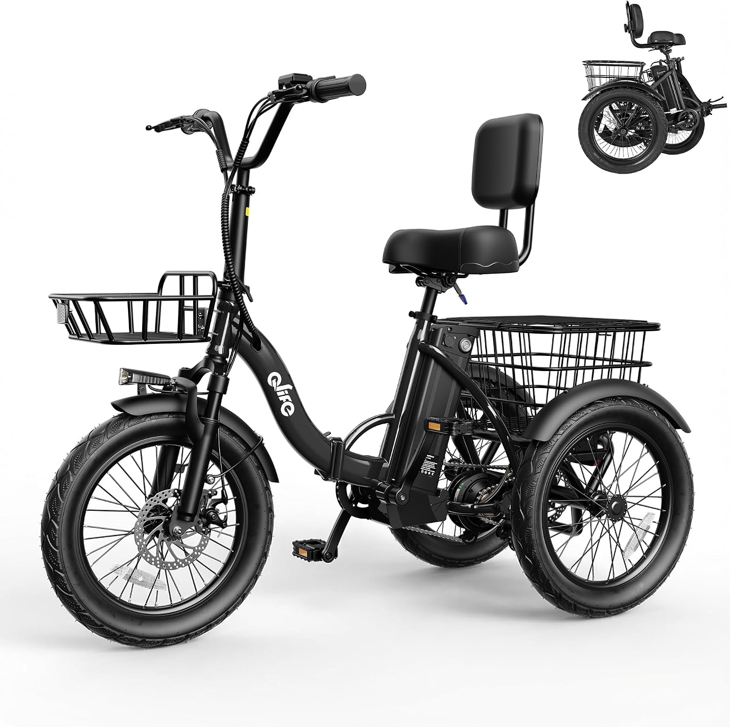 Qlife Triker Electric Bike, Peak 1200W Brushless Motor Folding Trike Ebike, 499Wh Removable Battery, Step-Thru 3 Wheel Electric Bicycle, Up to 55 Miles, 18 Tire Tricycle for Adults