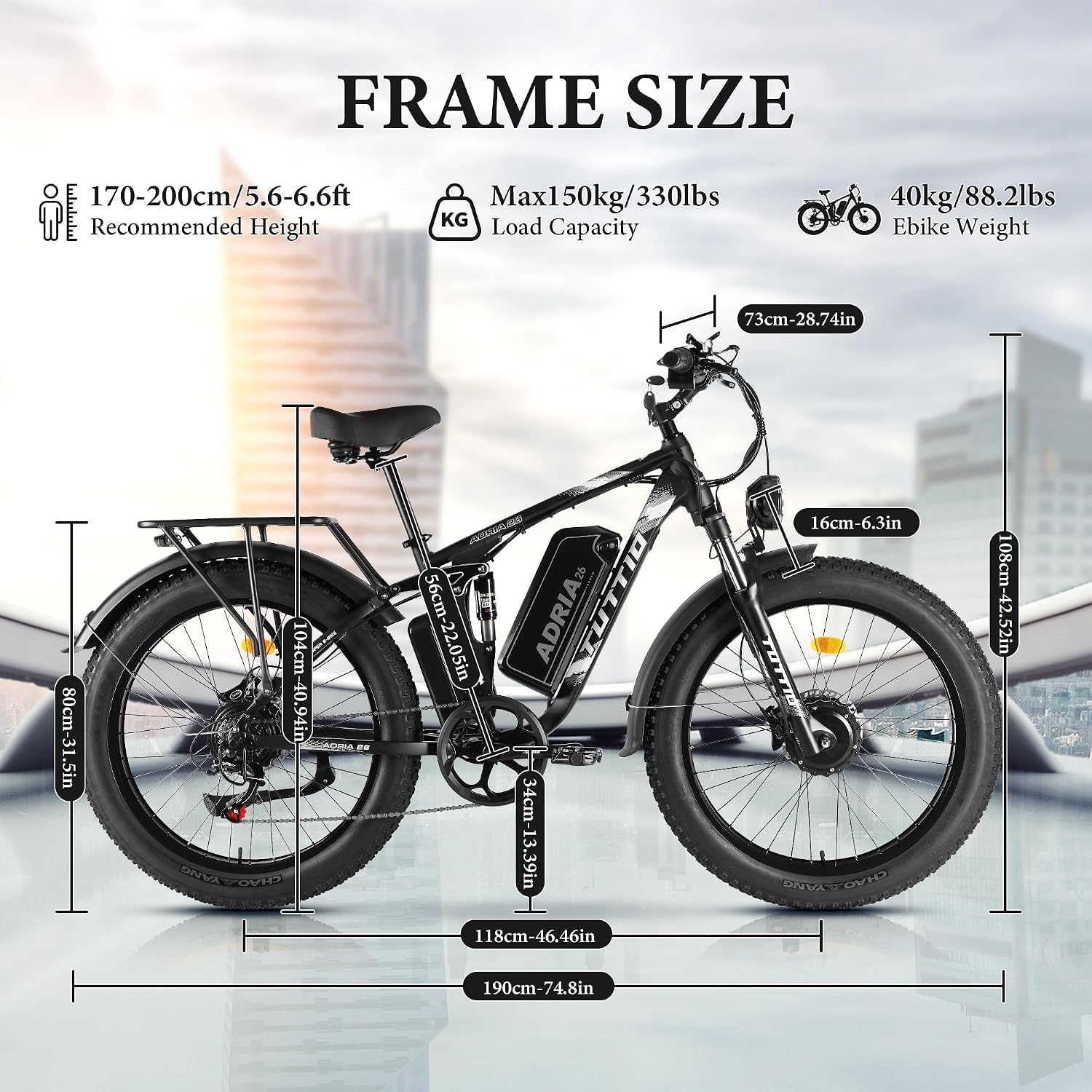 Tuttio-Adria26 6000W/5000W Peak Dual-Motor Ebike for Adults - 52V Fast Ebike, Long-Range Electric Bicycle, Full Suspension, 26 Inch Fat Tire Bike for Off-Road, Mountain, Snow, Hunting, Commuting