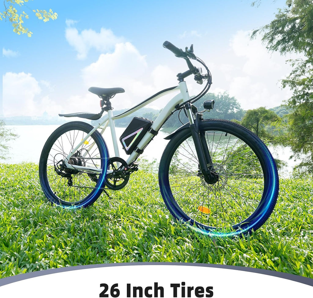 Electric Bike, 1500W/1000W/750W Peak Motor, 80/70/55 Miles Range & 20MPH Speed, 26'' Tires, APP Control E Bike, Shock Absorber, Adjustable Seat, Commuting Electric Bike for Adults