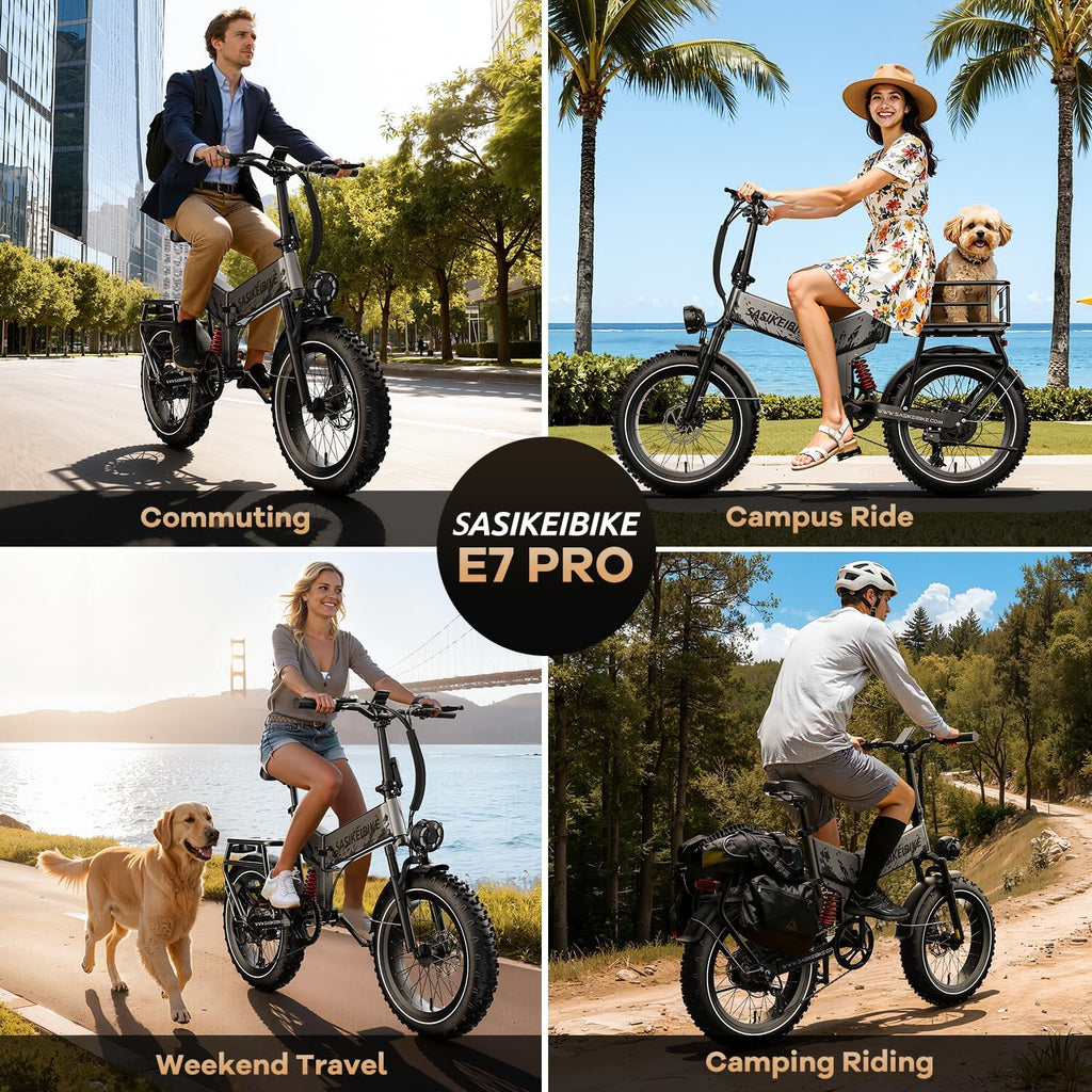 SASIKEIBIKE 1500W Folding Electric Bike for Adult,52V20Ah Removable Battery Ebike with 70Mile Max,20' x4.0 Fat Tire E-Bike, Foldable Dual Suspension Electric Bicycle for Commute,Mountain