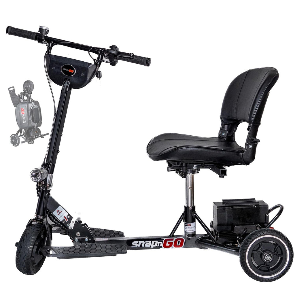 SNAPnGO Three Wheel Portable Mobility Scooter for Adults - Aircraft-Grade Aluminum, Top Speeds of 5 mph & 13-Mile Range - Folding & Foldable Scooter - Airline Approved Electric Sit Down Scooter