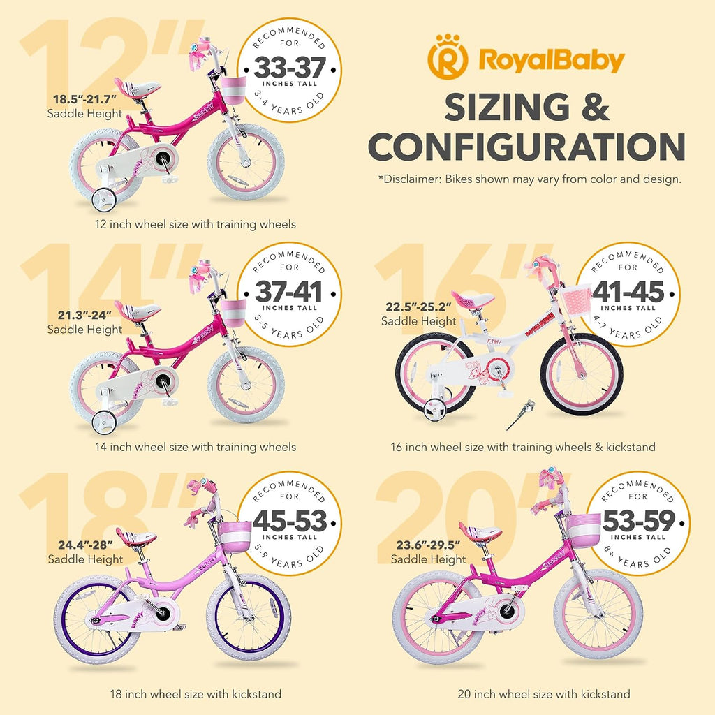 Royalbaby Princess Girls Kids Bike 12 14 16 18 20 Inch Children Bicycle with Basket for Age 3-12 Years