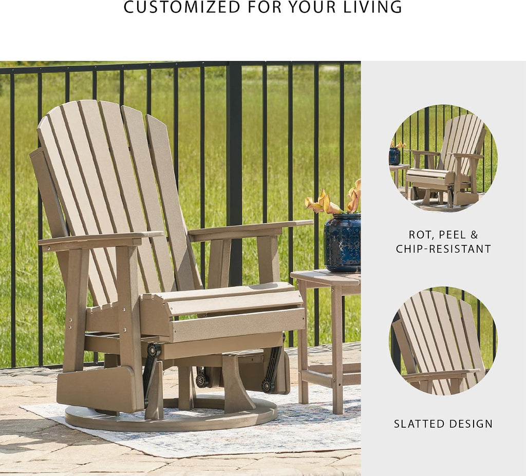 Signature Design by Ashley Hyland Wave Contemporary Swivel Glider Adirondack Chair with 360-Degree Swivel, Weather Resistant HDPE, 18' Seat Height, Brown