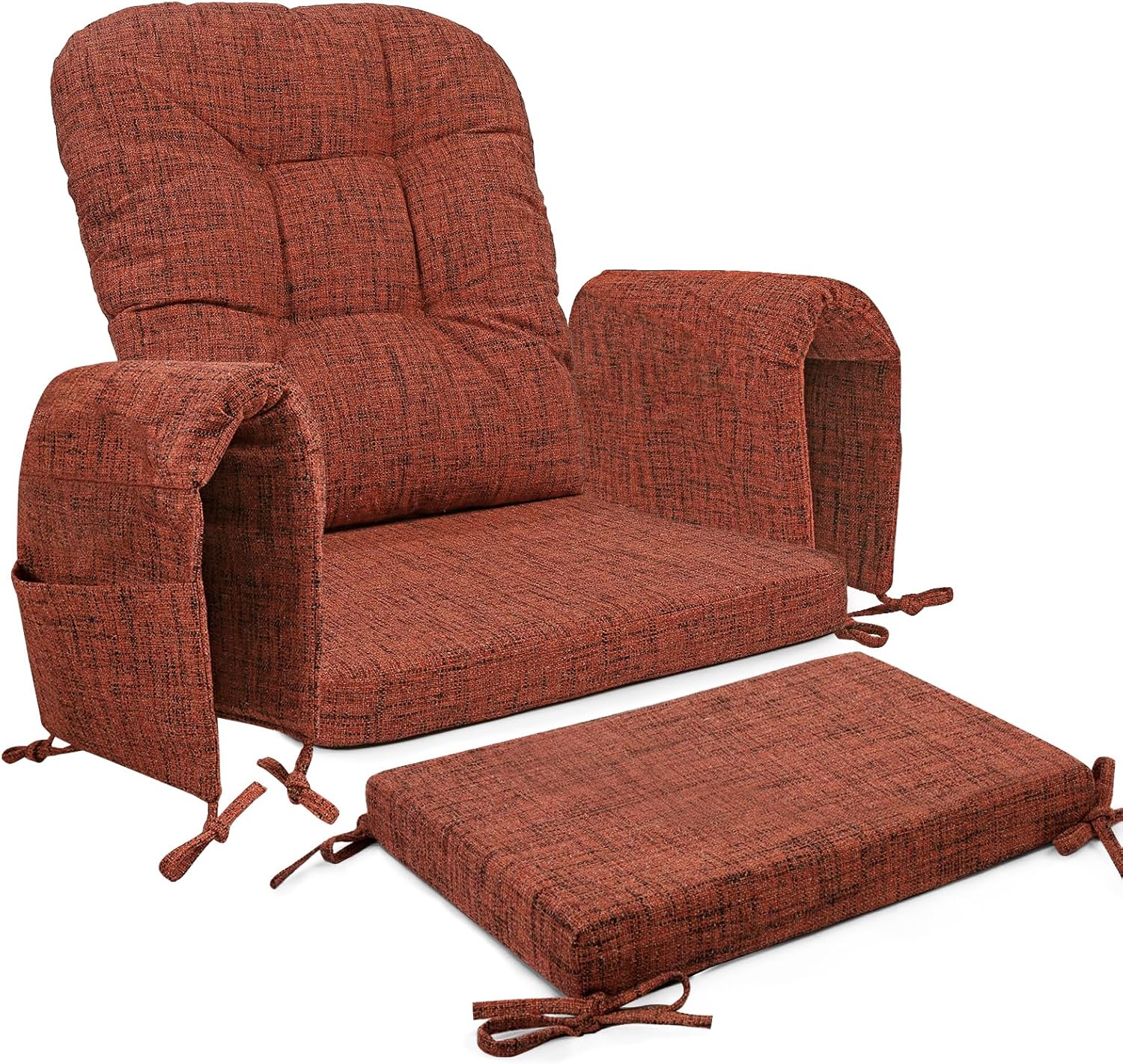 SINOSSO Glider Rocker Cushion Set (5 Pcs), Soft Blended Fabric High-Density Support Foam Seat Cushions with Ties, Fits Rocking Chair/Nursery Glider & Ottoman, Red