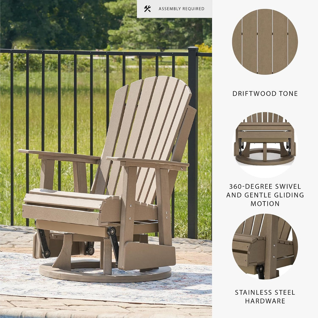 Signature Design by Ashley Hyland Wave Contemporary Swivel Glider Adirondack Chair with 360-Degree Swivel, Weather Resistant HDPE, 18' Seat Height, Brown