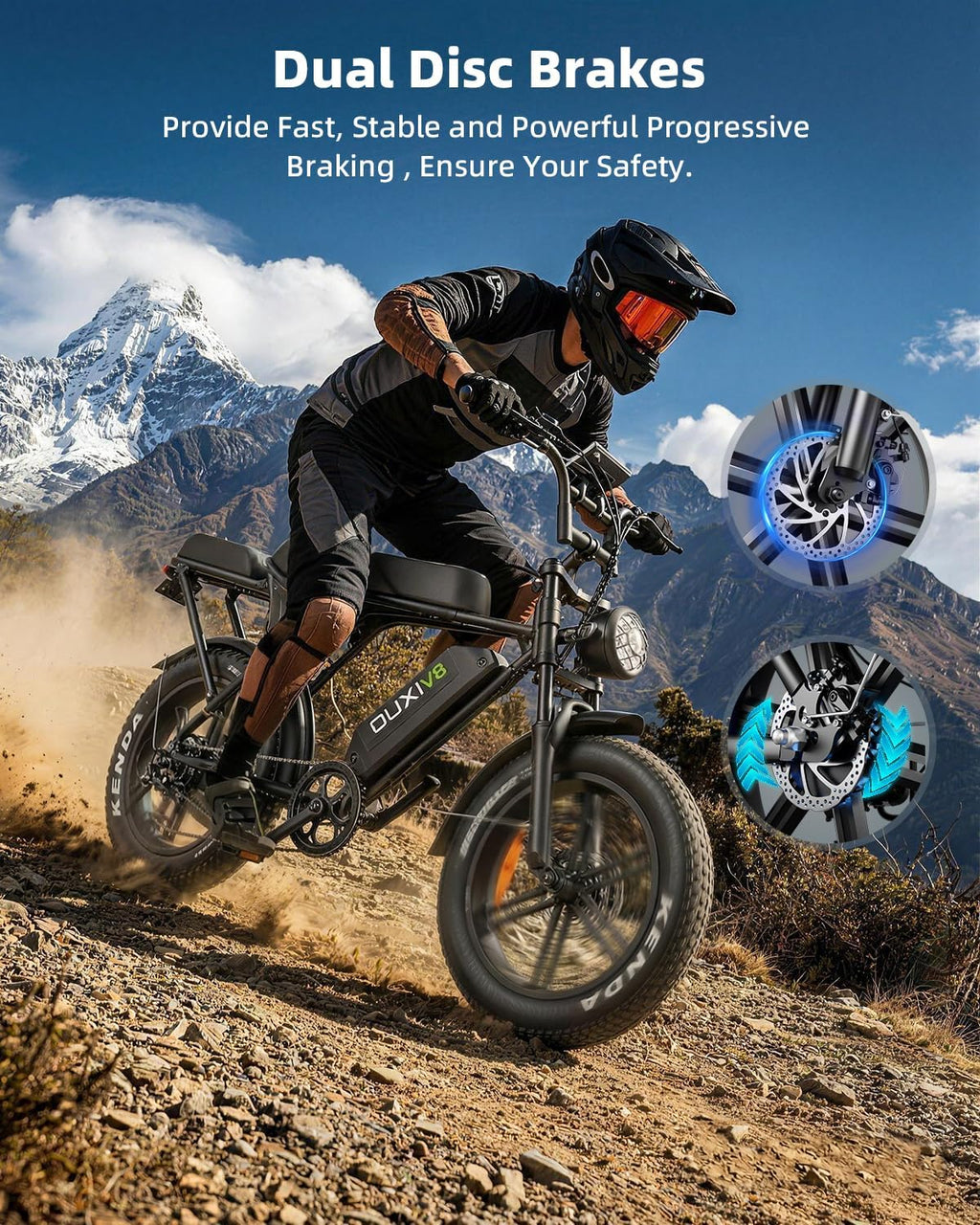 OUXI V8/V8MAX Electric Bike for Adults, E Dirt Bike Peak 1000W, 31 MPH, 15/30 AH Removable Battery, 20' Fat Tire Electric Bike, 7-Speed Gear Electric Bicycles, Ebike Moped for Commuting & Off-Road