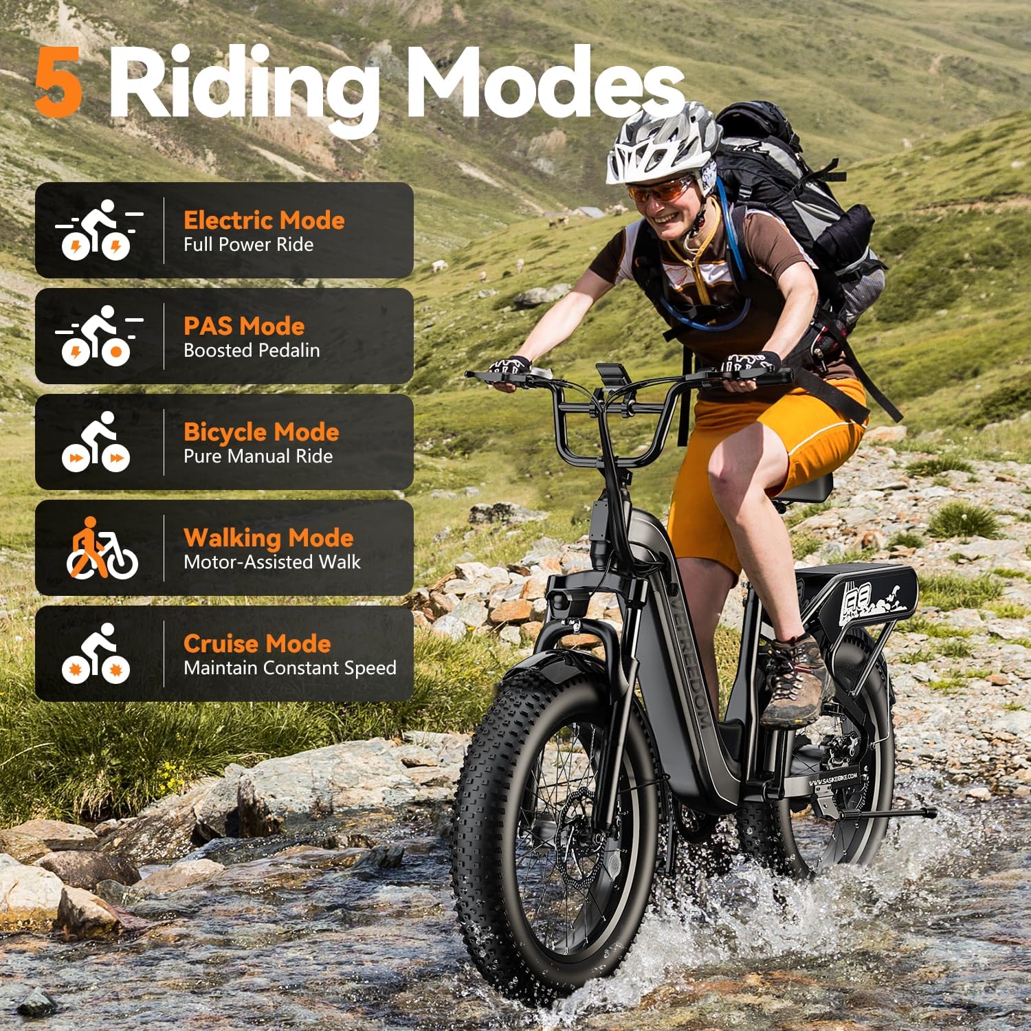 VEFREEDOM 1500W Motor Electric Bike for Adults 80 Miles 30MPH Ebike 20' x 4 Fat Tire 48V 20Ah Removable Battery Mountain E Bike Commuter Front Suspension Bicycles Men Women