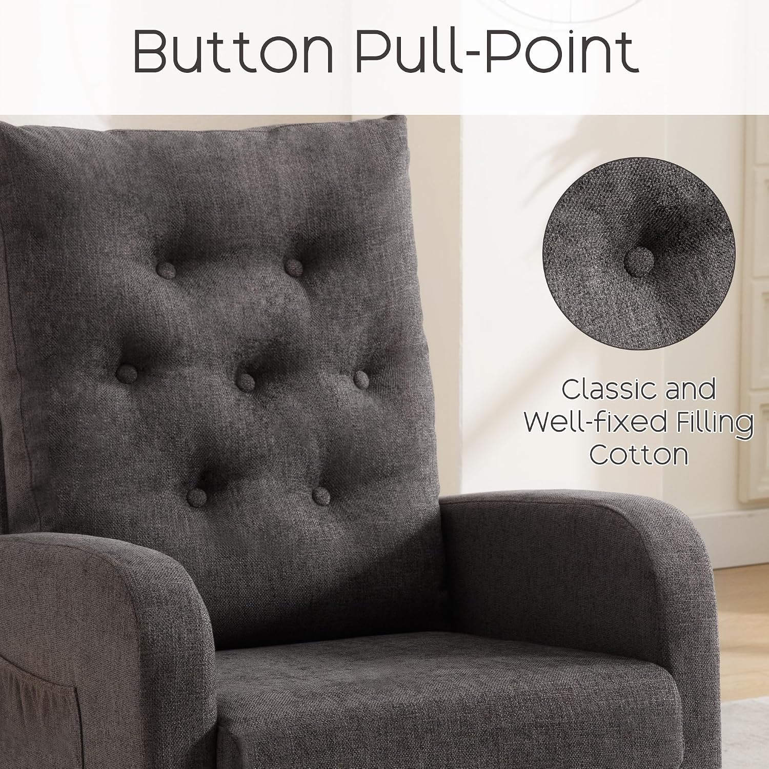360° Swivel Rocking Chair Nursery - White Glider Modern Accent Chairs Teddy Rocker Padded Armchair for Indoor Living Room Bedroom Maternity Breastfeeding Chair for Adults（Dark Grey）