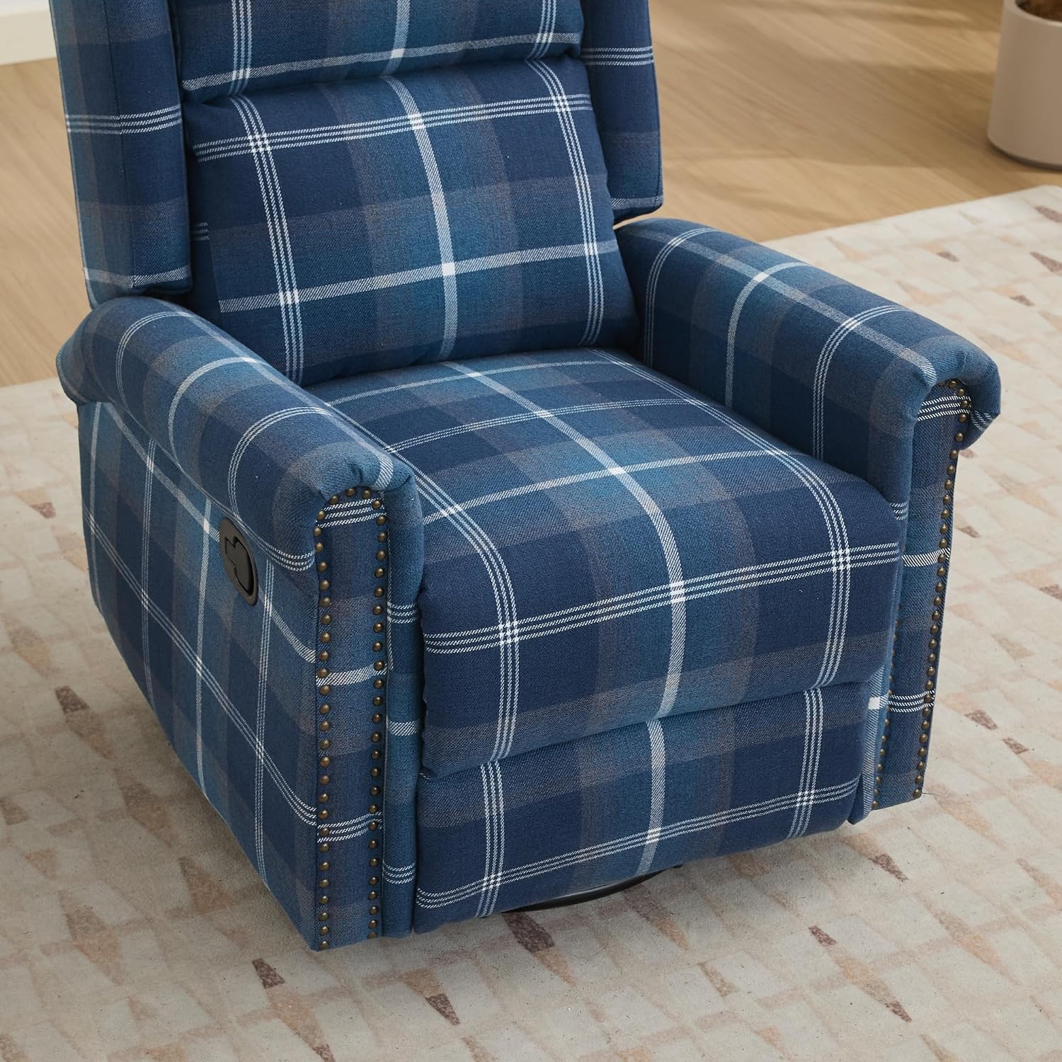Swivel Rocker Recliner Chair, Manual Rocking Recliner Chair, Wingback Swivel Recliner Chair, Glider 360 Degree Swivel Chair with Padded Seat, Swivel Recliner Chairs for Living Room - Blue