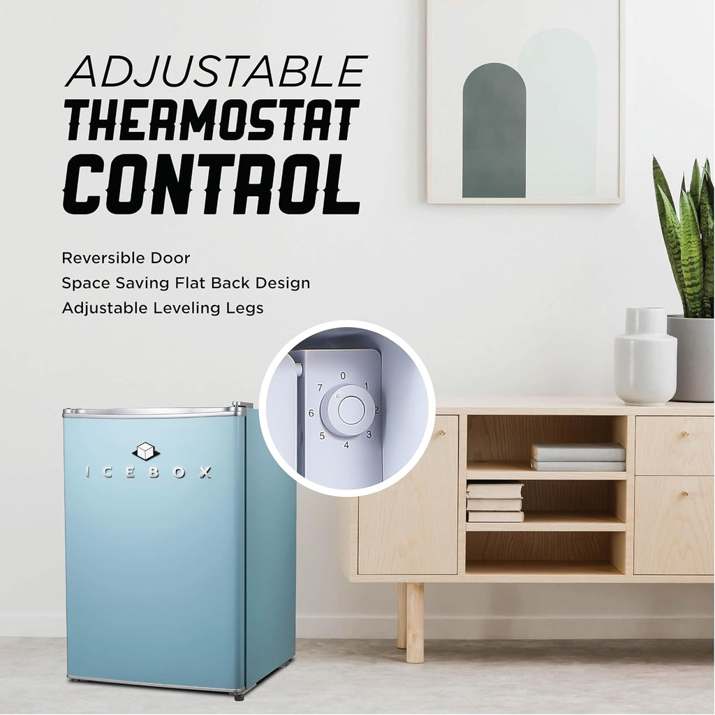 ICEBOX 2.5 Cu. Ft. Compact Refrigerator, ENERGY STAR Certified Small Refrigerator, Single Door Mini Fridge with Chiller Compartment, R600a Refrigerant, IBCR25SLT, Slate Blue