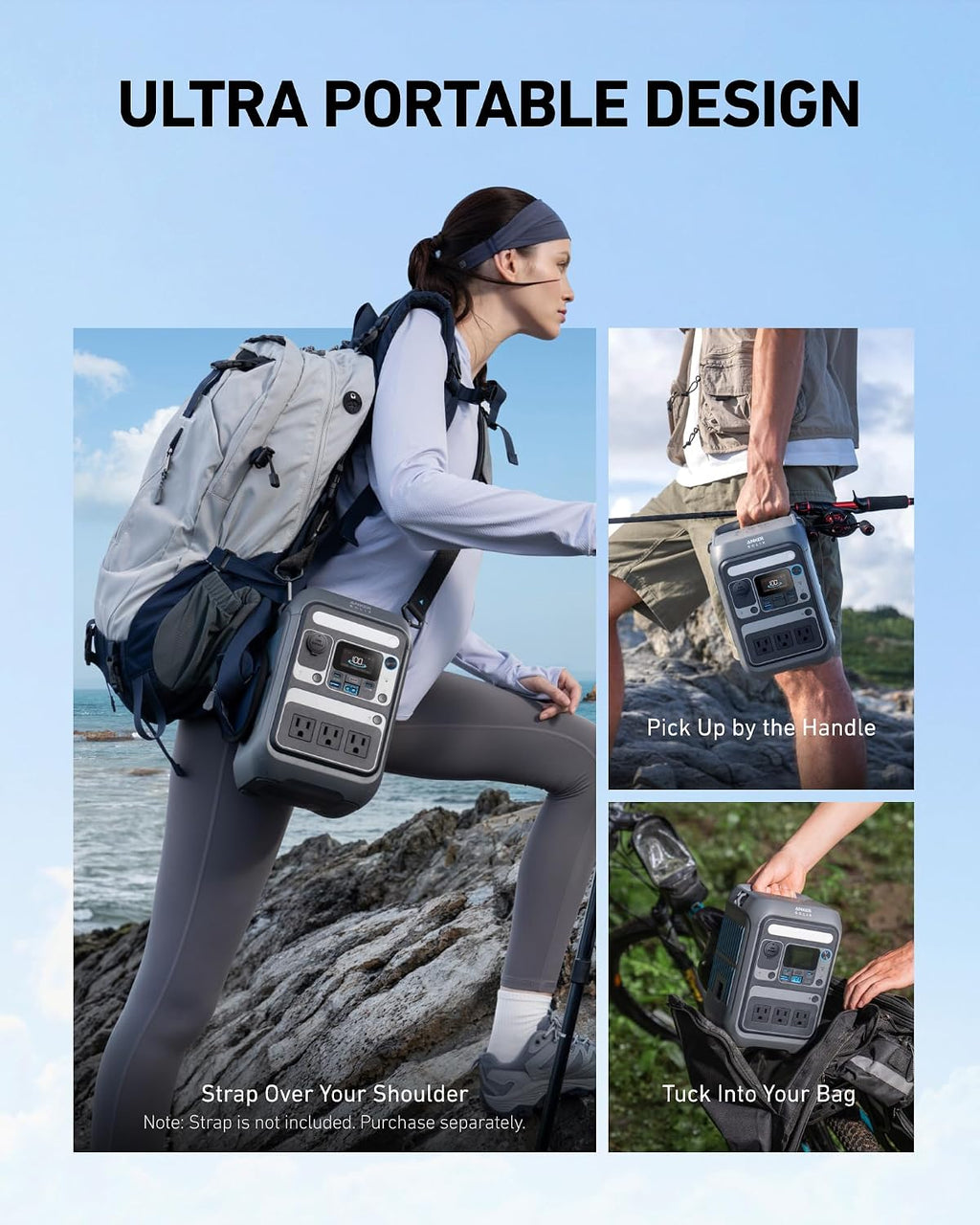 Anker SOLIX C300 Portable Power Station with Adjustable Strap, Outdoor 288Wh LiFePO4 Battery, 300W (600W Surge) Solar Generator, 140W Two-Way Fast Charging, for Camping, Traveling, and Emergencies.