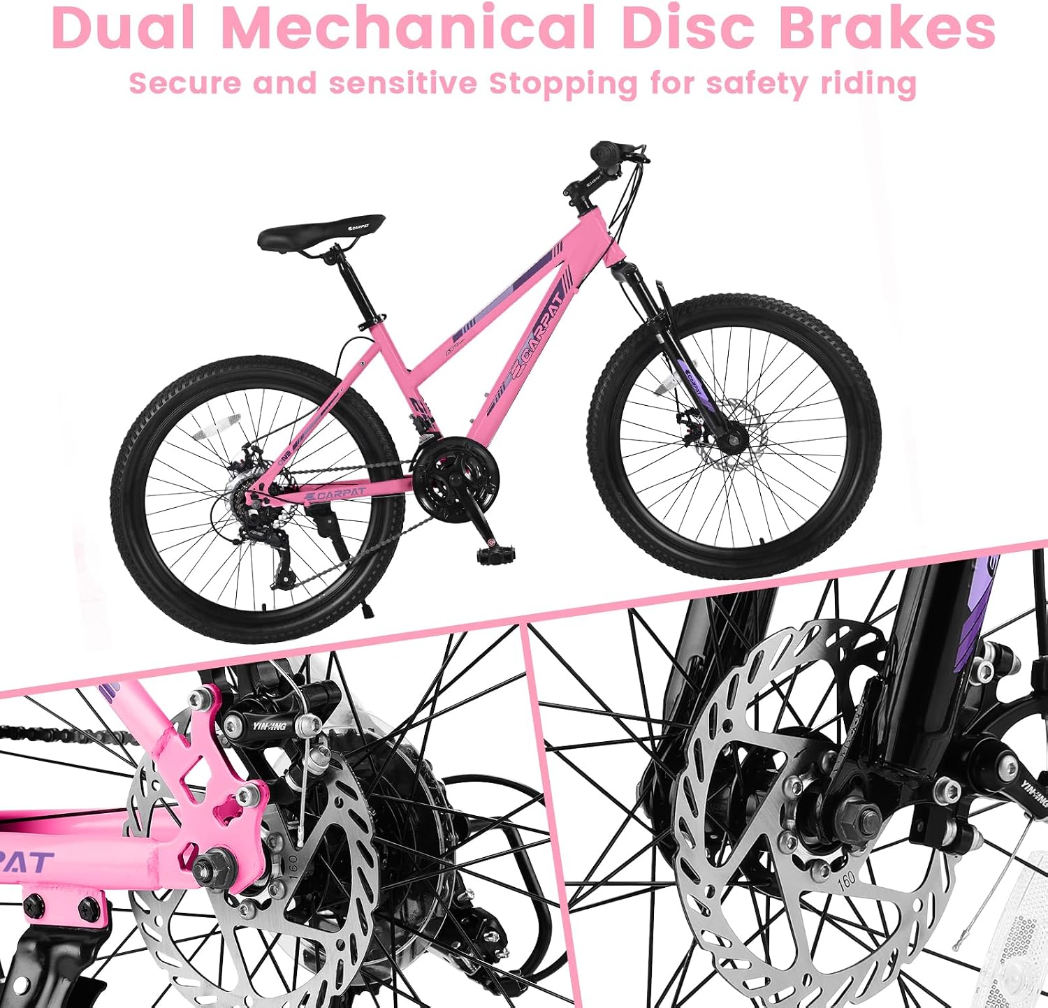 Ecarpat 24 26 Inch Women Girls Mountain Bike, Disc/V Brakes 21 Speeds Women Bike, Sturdy Steel Frame and Suspension Fork, Stylish Adult and Teens Bicycle for Urban Trail Snow Commuter