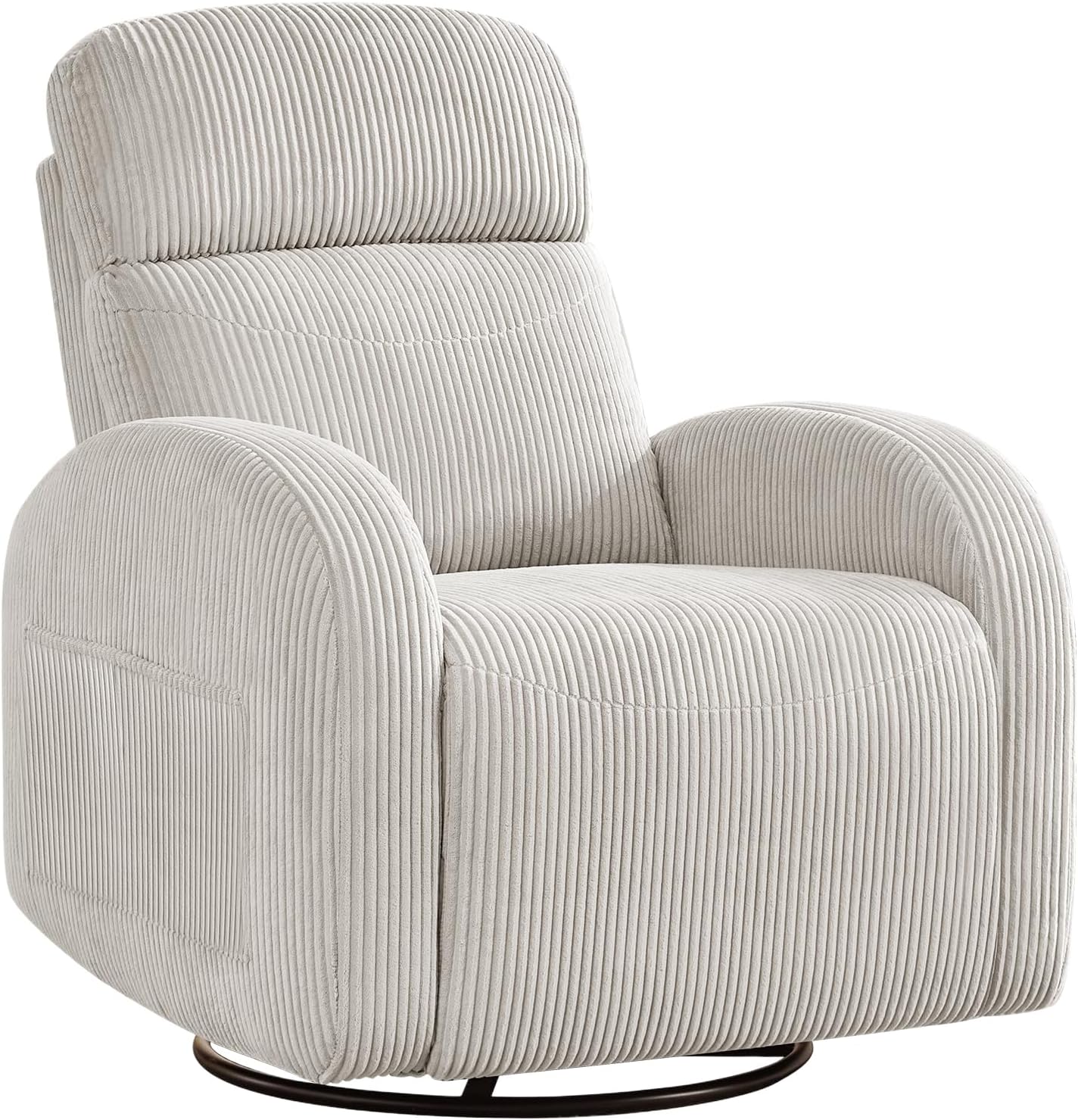 Swivel Rocker Recliner for Nursery, Glider Recliner Nursery Chair, Rocking Recliner Chairs with Double Pockets for Living Room, Camel Corduroy