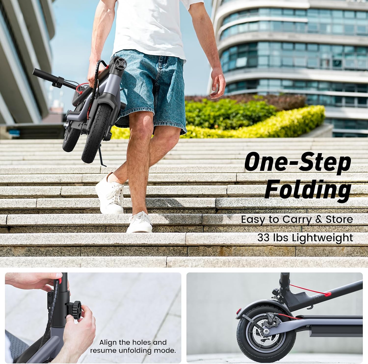 Electric Scooter, 23 Miles, 22 MPH Top Speed Electric Scooter for Adults, 500W Powerful Motor,10'/8.5' Pneumatic Tires Commuting Scooter, Foldable Escooter for Commuting & Campus Use