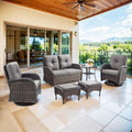 Belord 6 Piece Patio Conversation Sets - Wicker Patio Furniture Sets with Outdoor Swivel Rocker Chairs, Glider Loveseat Perfect for Patio Deck Backyard, Brown Wicker Grey Cushion