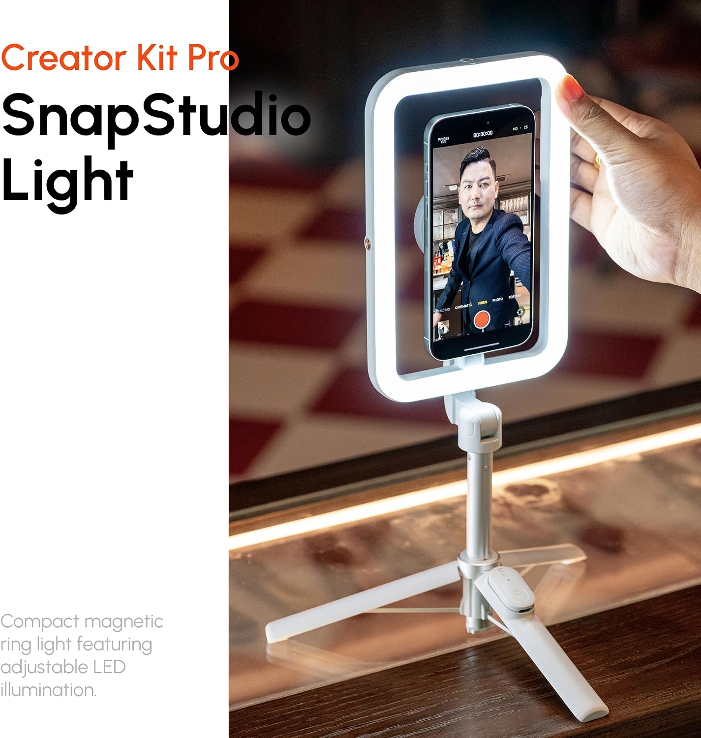 ShiftCam Travel and Creator Kit – MagSafe-Compatible Mobile Creator Bundle for iPhone and Android, Compact Phone Grip, Adjustable LED Light, Extendable Bluetooth Tripod for Vlogging - Creator Kit Pro
