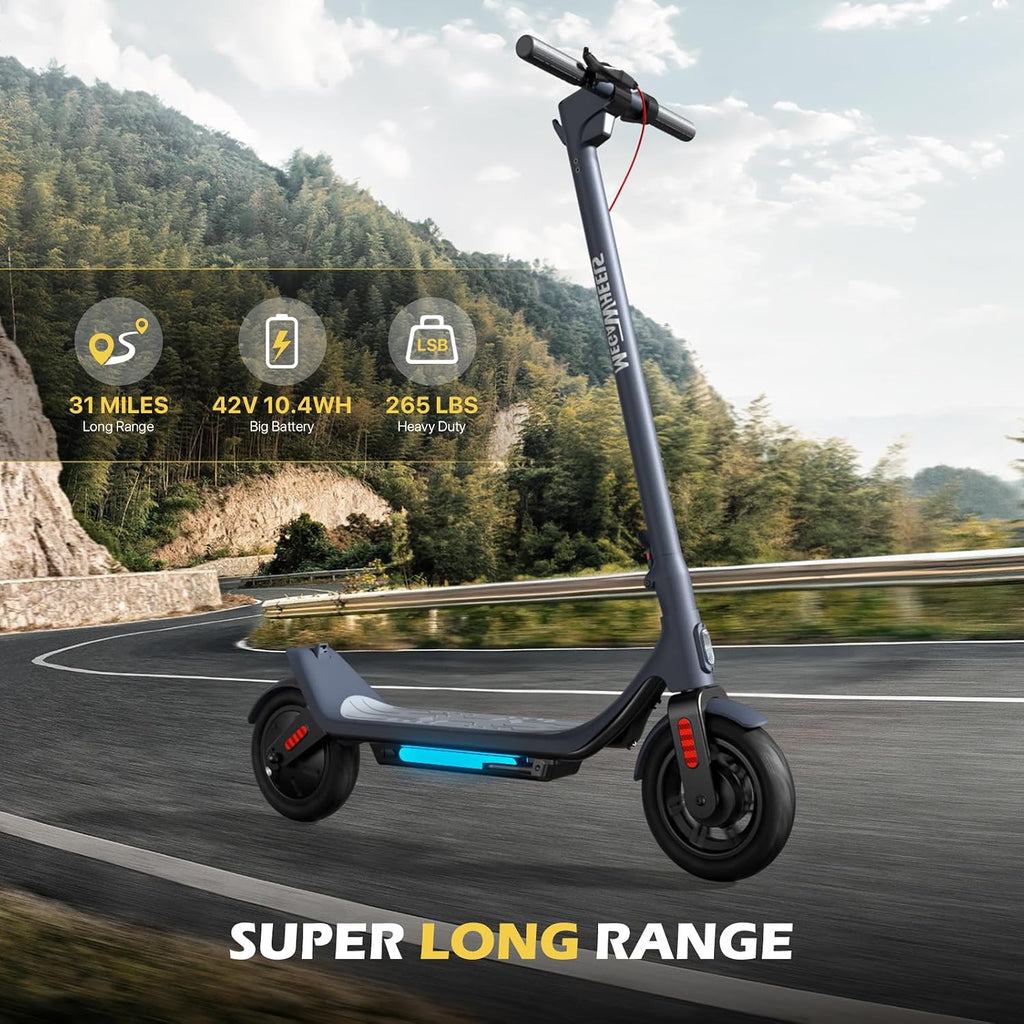 MEGAWHEELS Electric Scooter for Adults with Suspension, 8.5/10in Vacuum Tires, 14/19/28/31Miles, 15MPH Max Speed, Turn Lights, Foldable Electric Scooter for Commuter
