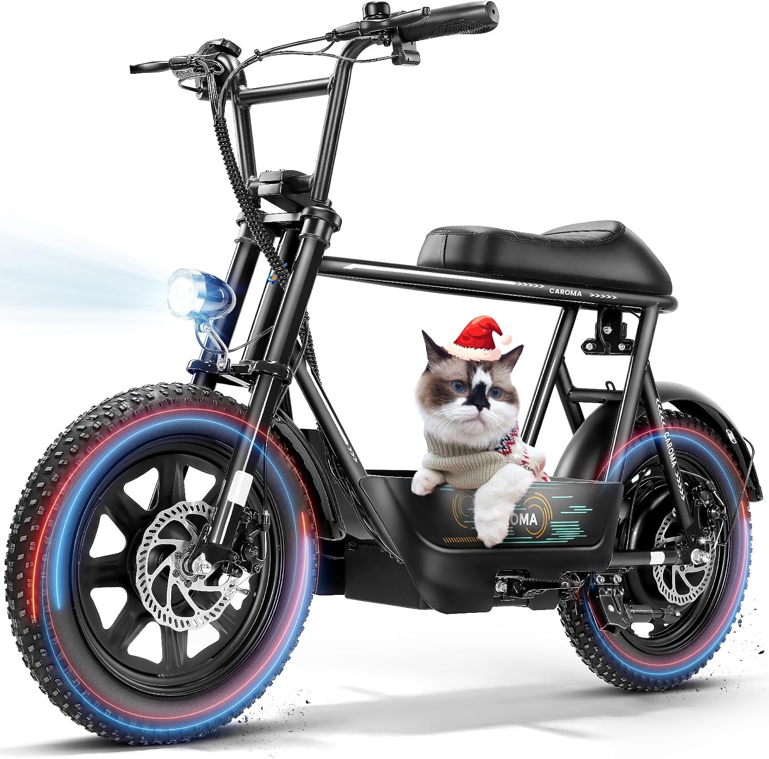 Caroma Peak 1200W/800W/500W Electric Scooter with Seat,16'×3' Fat Tire Ebike All-Terrain,Max 30Miles&20MPH Electric Scooter Adults,Electric Motorcycle Adults with Storage Basket for Pets&Cargo