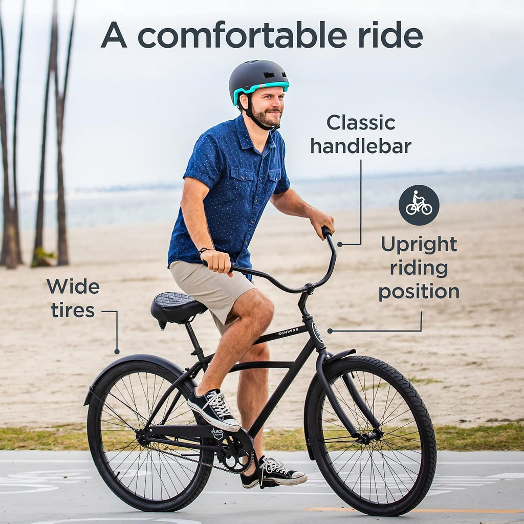 Schwinn Cruiser Bike, 26 Inch Bike for Women and Men, Beach Cruiser Bicycle, Linear Pull Brakes, Comfortable Padded Seat, Upright Riding Position, Adult Bicycle